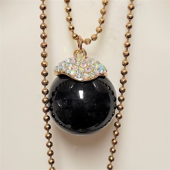 Large Ball Bead Long Necklace, Black Crystal Ball Bead Necklace - Picture 5 of 9